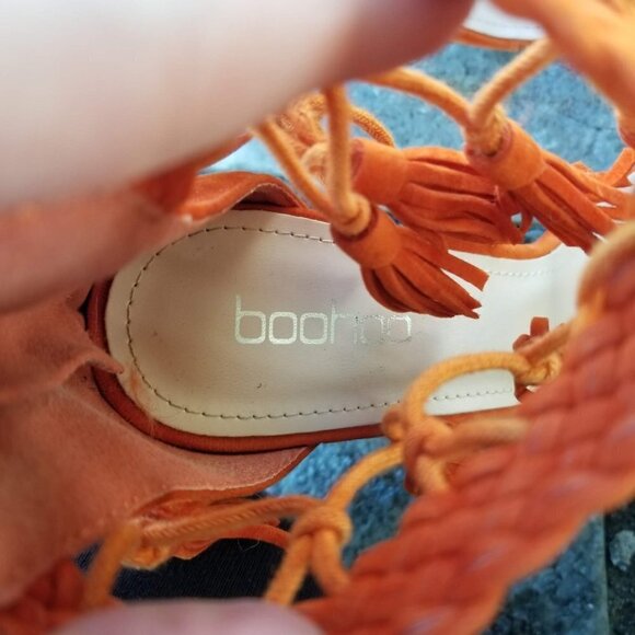 Boohoo Tassel Aztec Western Braided Heels Size 4 - Picture 6 of 8